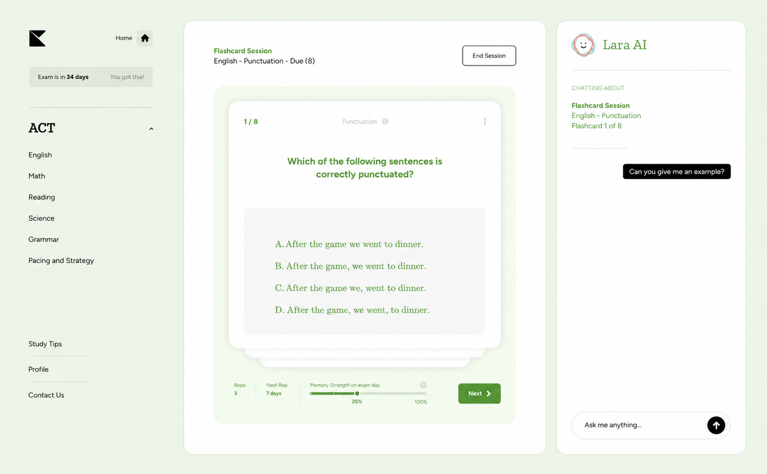 Kinnu ACT flashcards