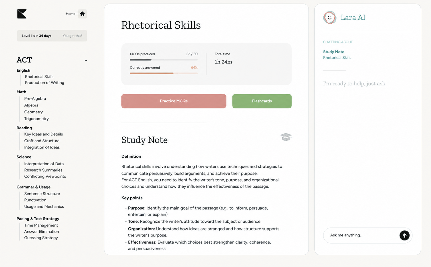 Kinnu ACT study notes