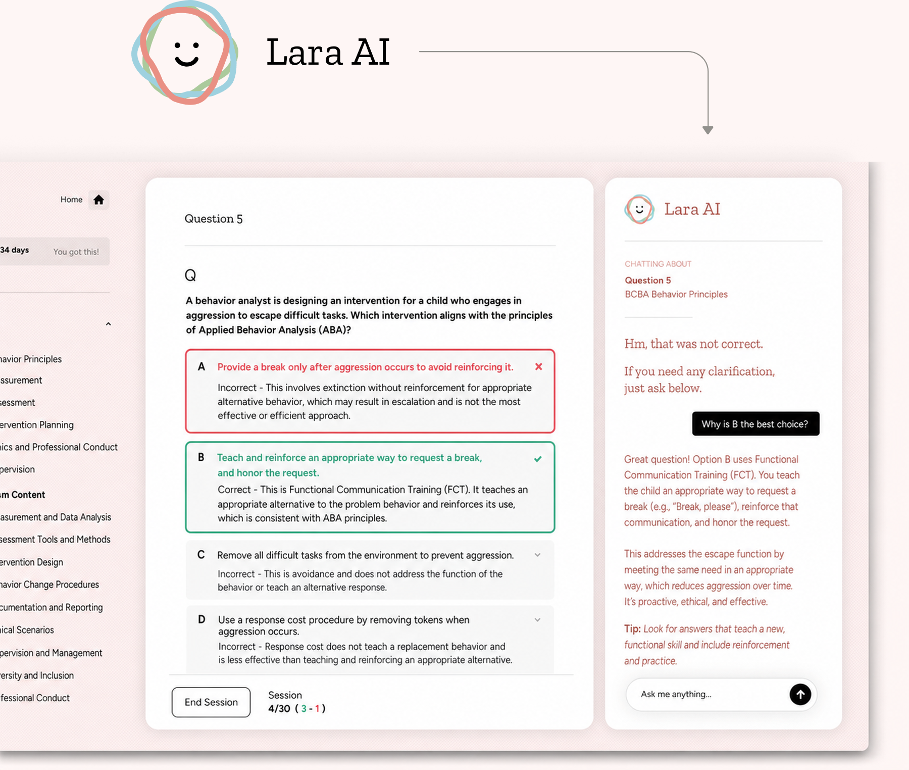 Lara AI chat interface