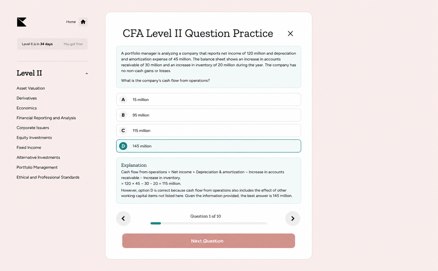 Kinnu CFA Level II question practice