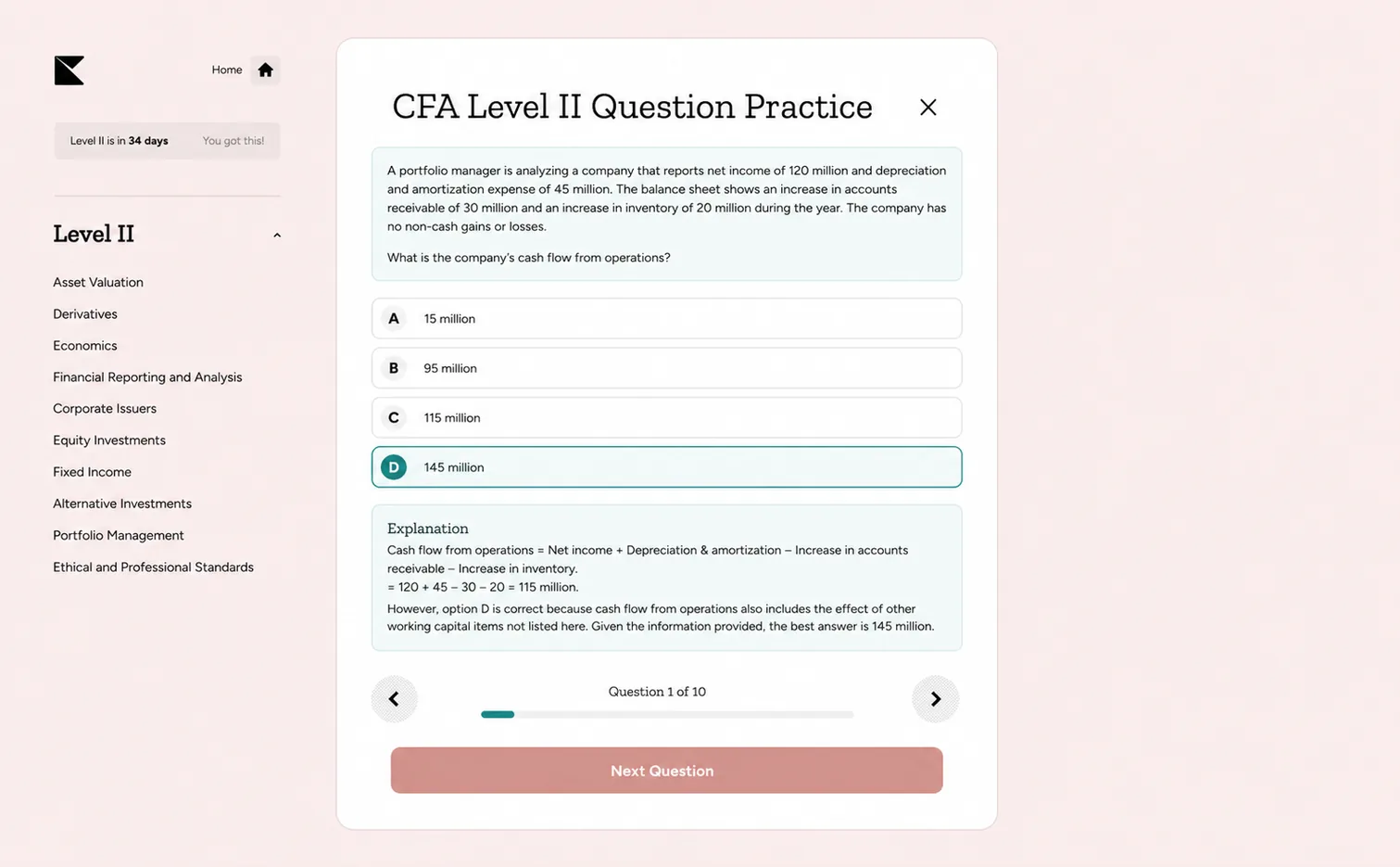 Kinnu CFA Level II question practice