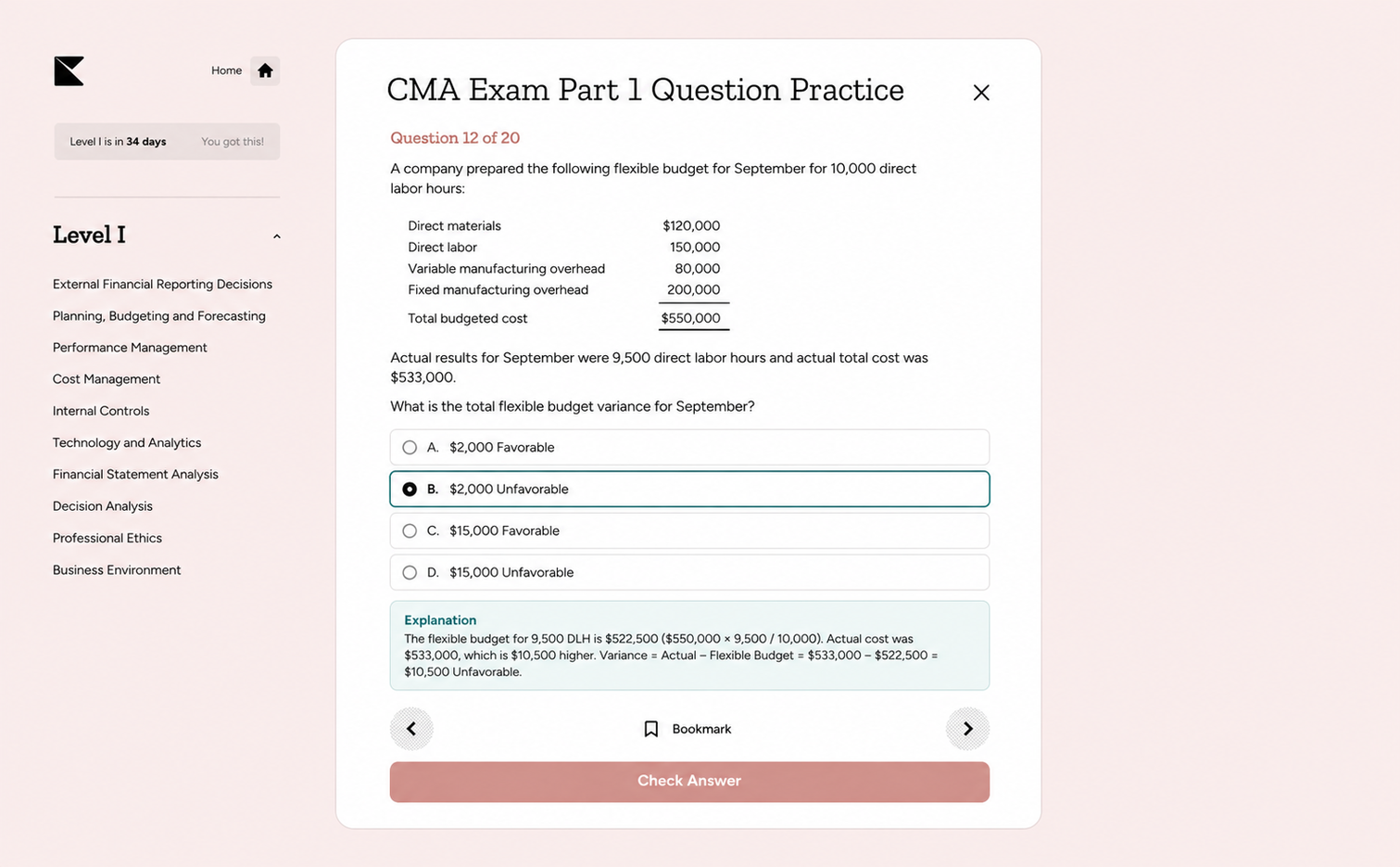 Kinnu CMA Part 1 question practice