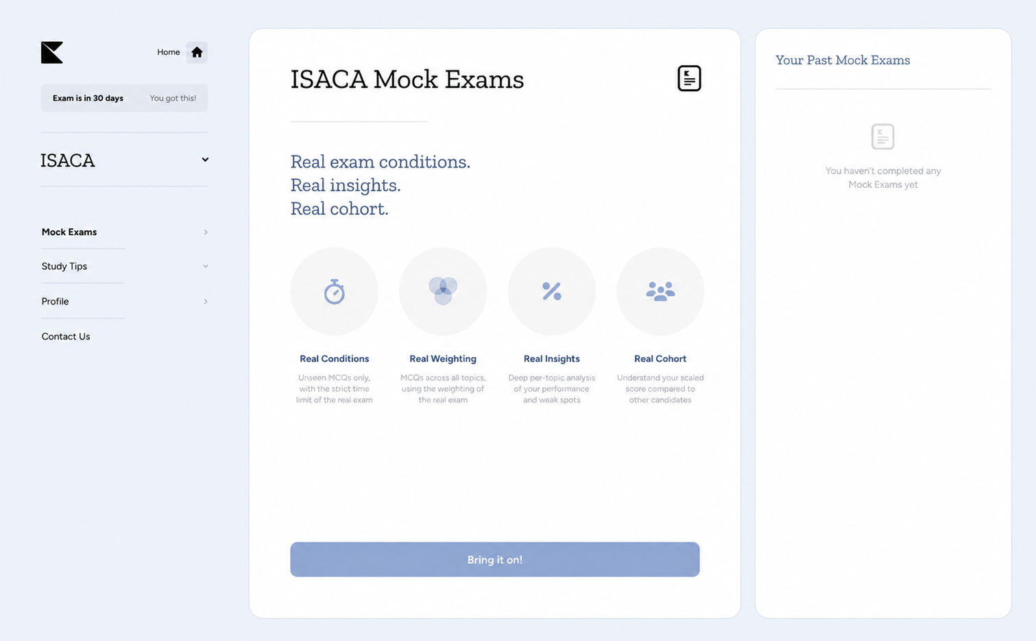 Kinnu ISACA Credential mock exam analytics