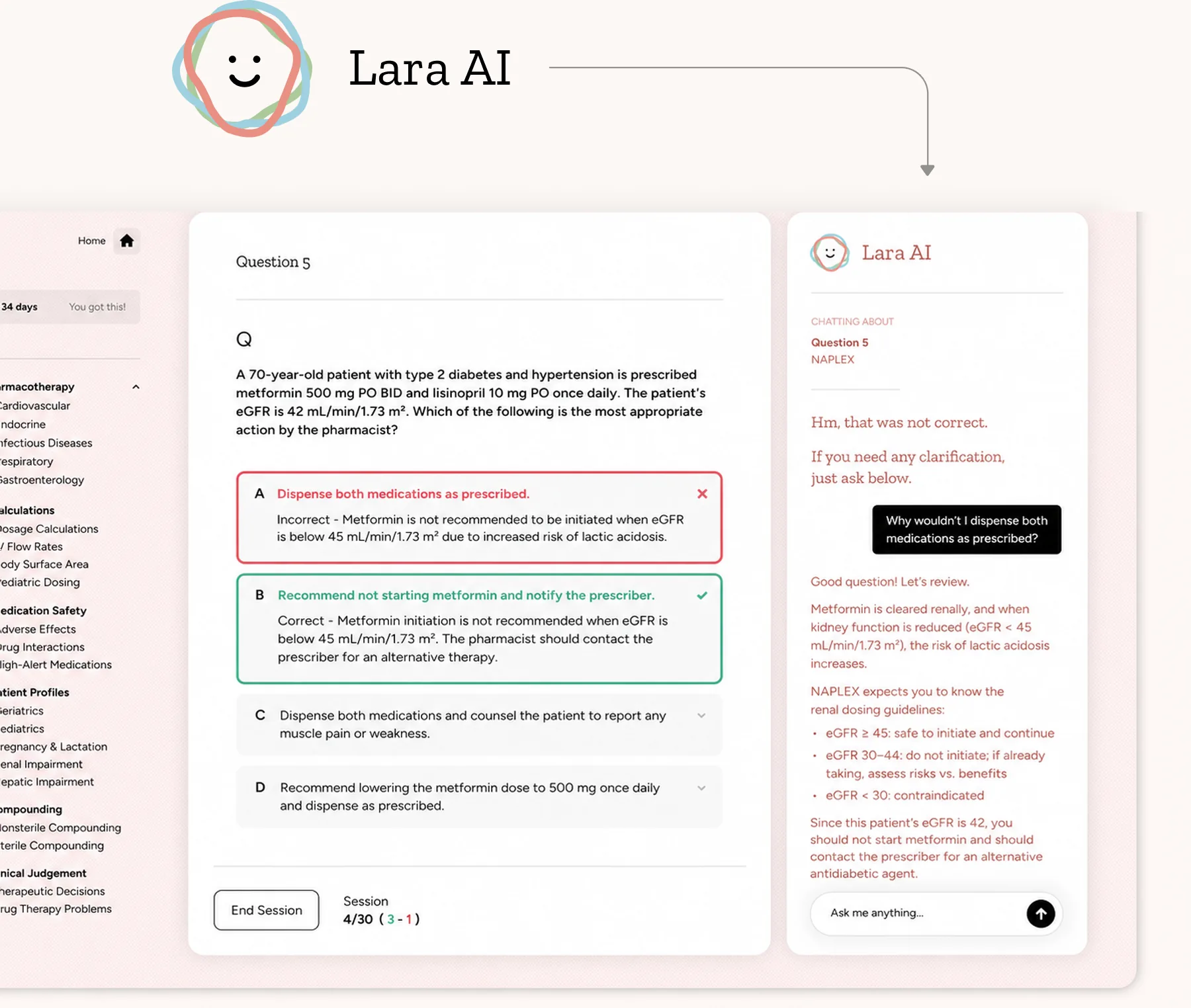 Lara AI chat interface