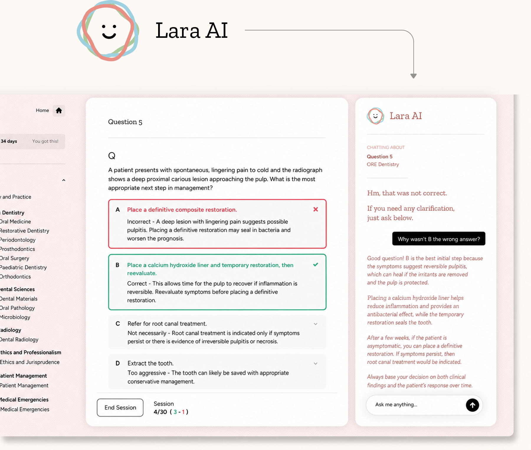 Lara AI chat interface