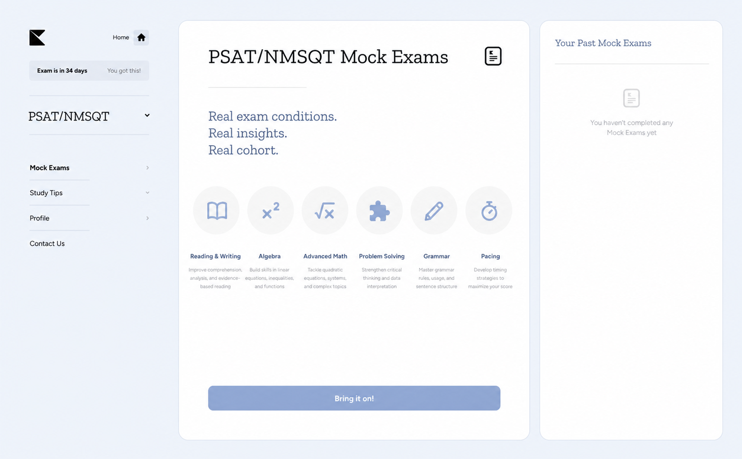 Kinnu PSAT/NMSQT mock exam analytics