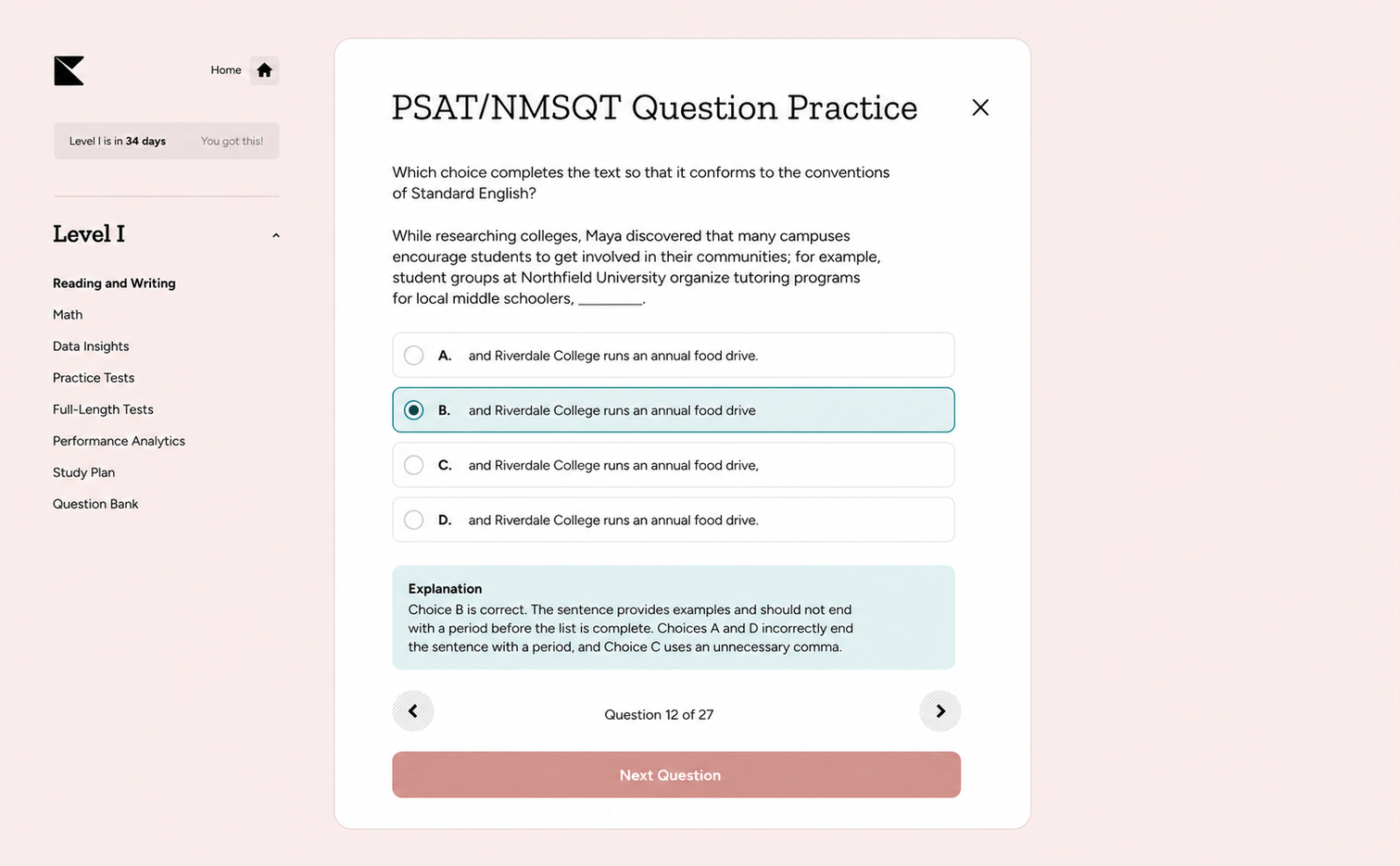 Kinnu PSAT/NMSQT question practice