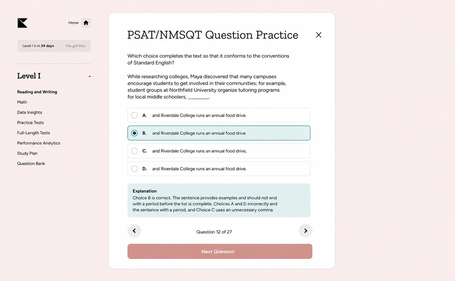 Kinnu PSAT/NMSQT question practice