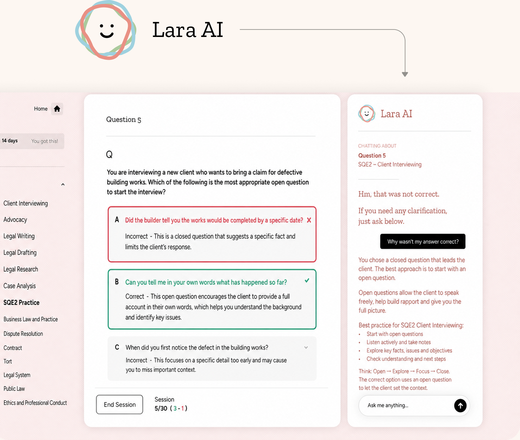 Lara AI chat interface