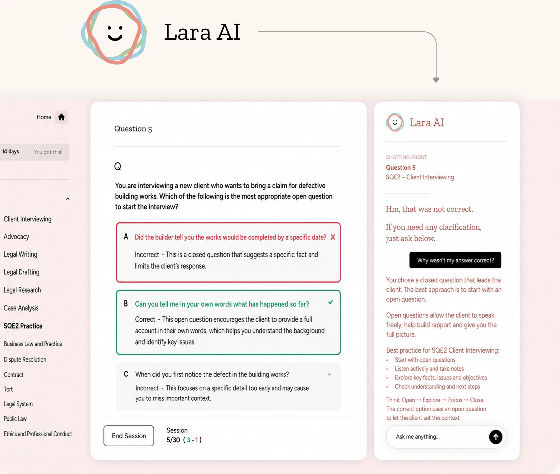 Lara AI chat interface