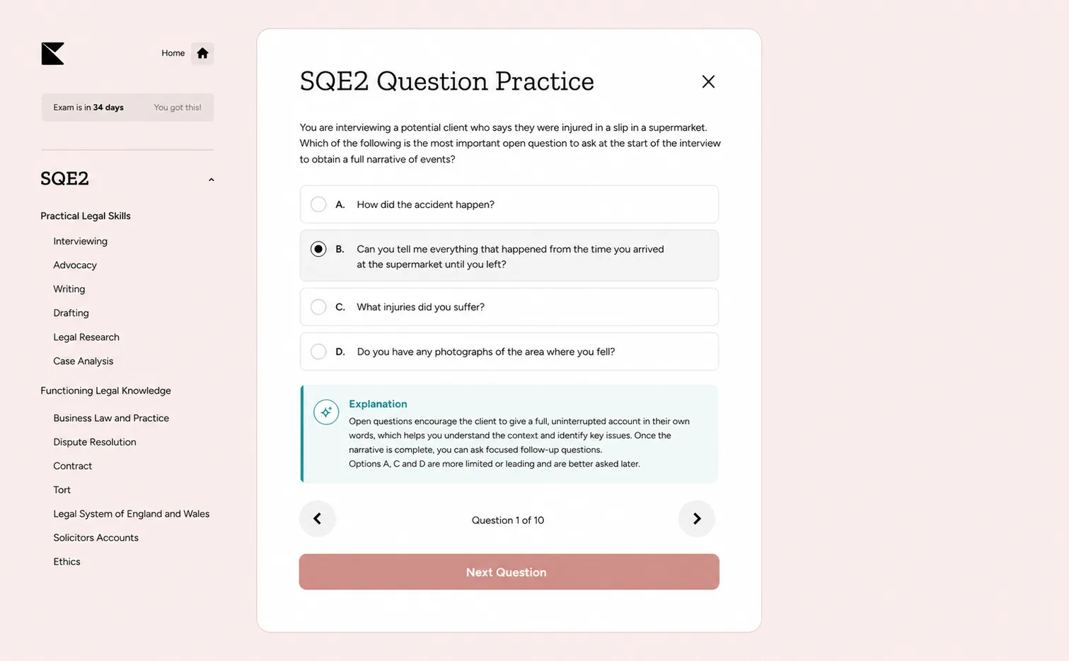 Kinnu SQE2 question practice