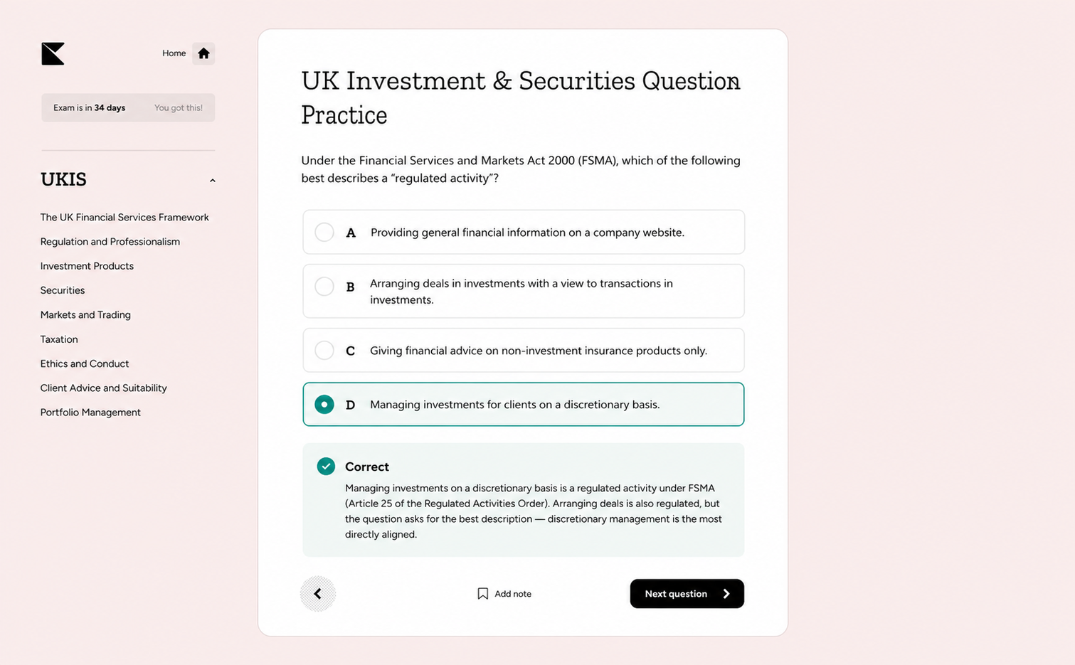 Kinnu UK Investment & Securities question practice