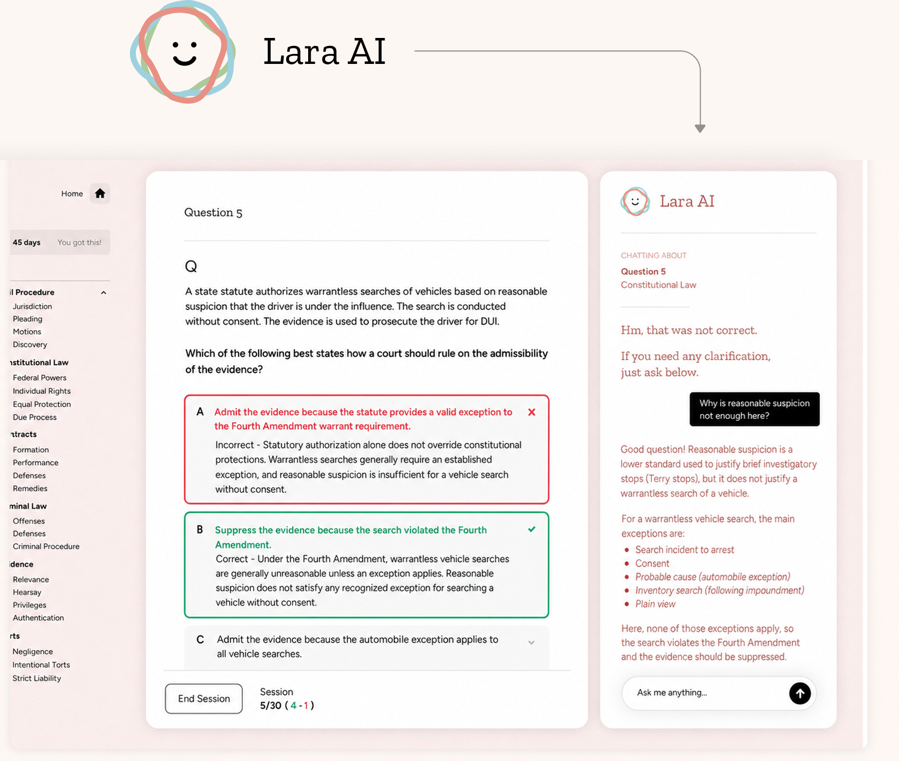 Lara AI chat interface